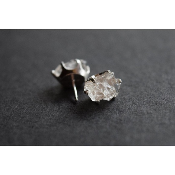raw stone earrings, natural gemstone studs in sterling silver, crystal e… - Picture 4 of 5